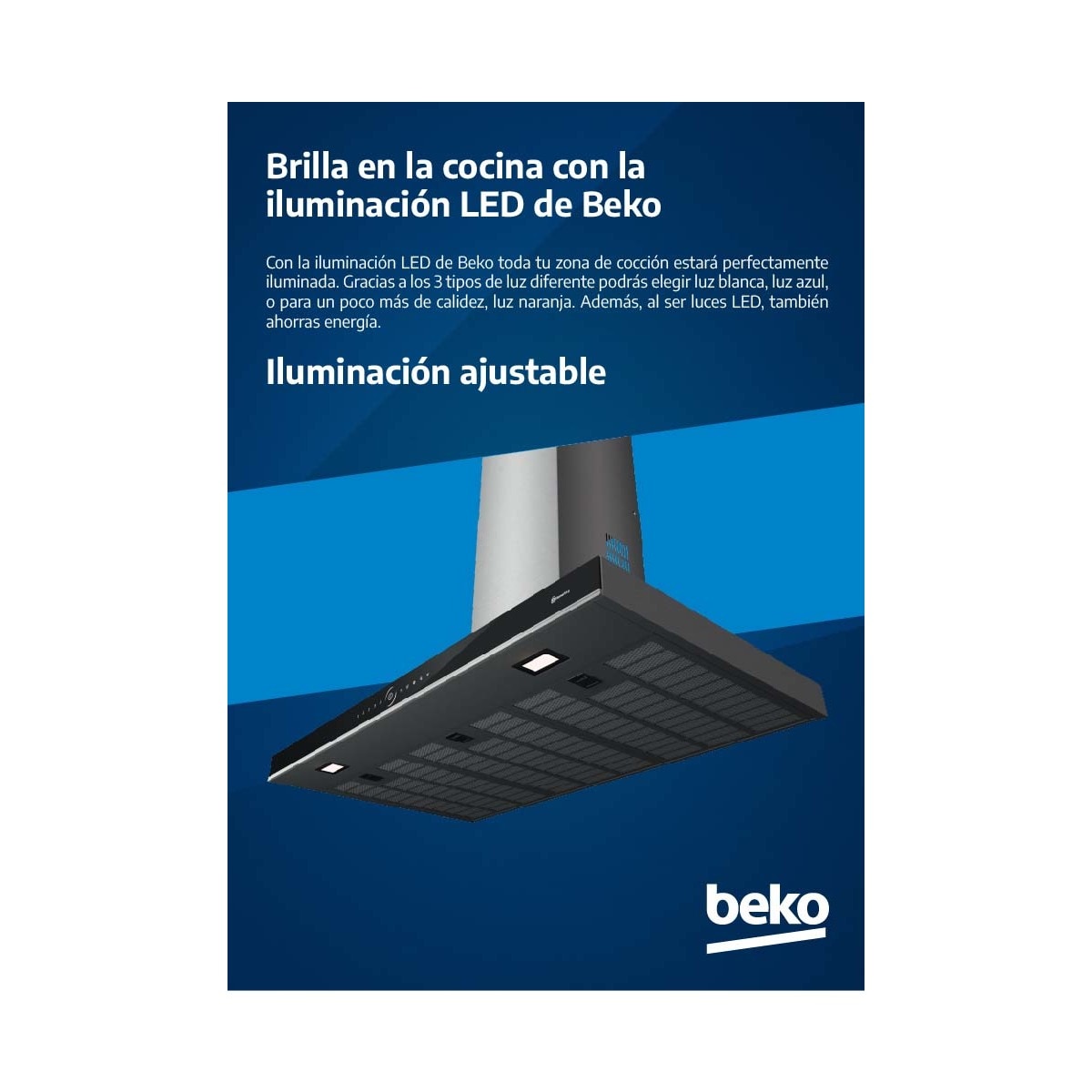 Campana decorativa Beko con 3 velocidades + Booster - BHCA96641BBHS Negro-10