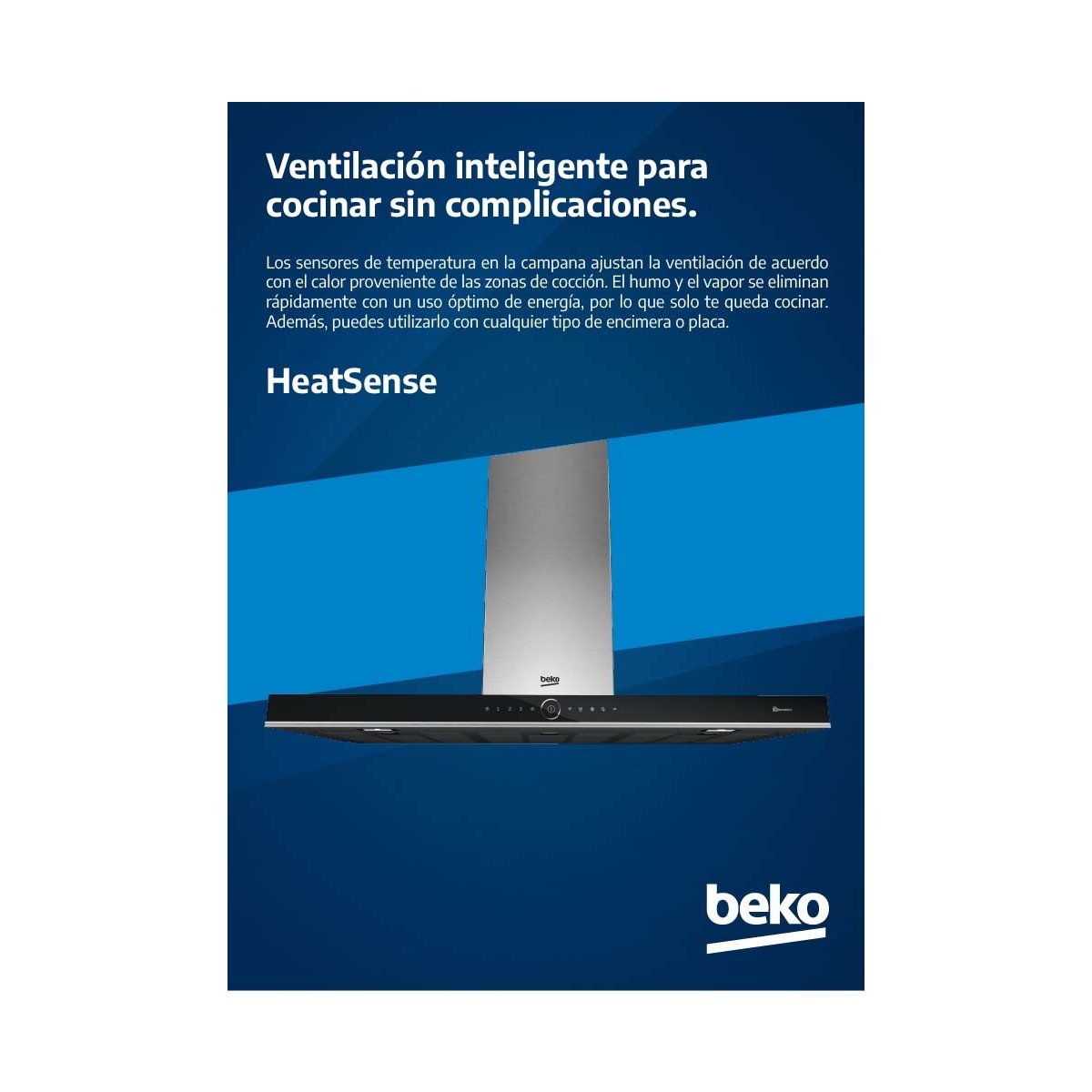 Campana decorativa Beko con 3 velocidades + Booster - BHCA96641BBHS Negro-9