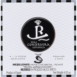mejillones en escabeche picantes 9-12 piezas lata 68,4 g neto escurrido - Real Conservera Española