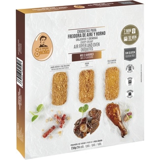 croquetas de jamón ibérico 8 unidades + cocido 8 unidades + pollo campero 8 unidades estuche 730 g sin gluten para freidora de aire y horno - La Cocina De Senen
