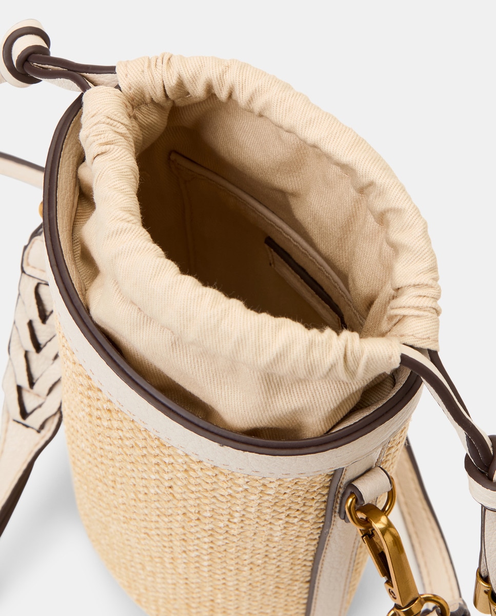 Mini Mala Bucket Entrançada com Detalhes em Contraste Branco-3