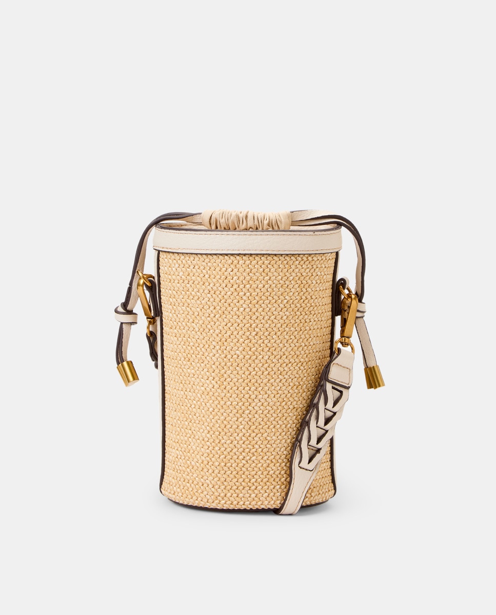 Mini Mala Bucket Entrançada com Detalhes em Contraste Branco-1