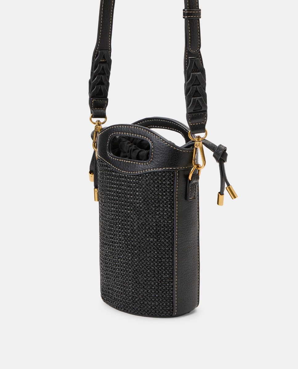 Mala Tubular com Efeito de Ráfia Preto-2
