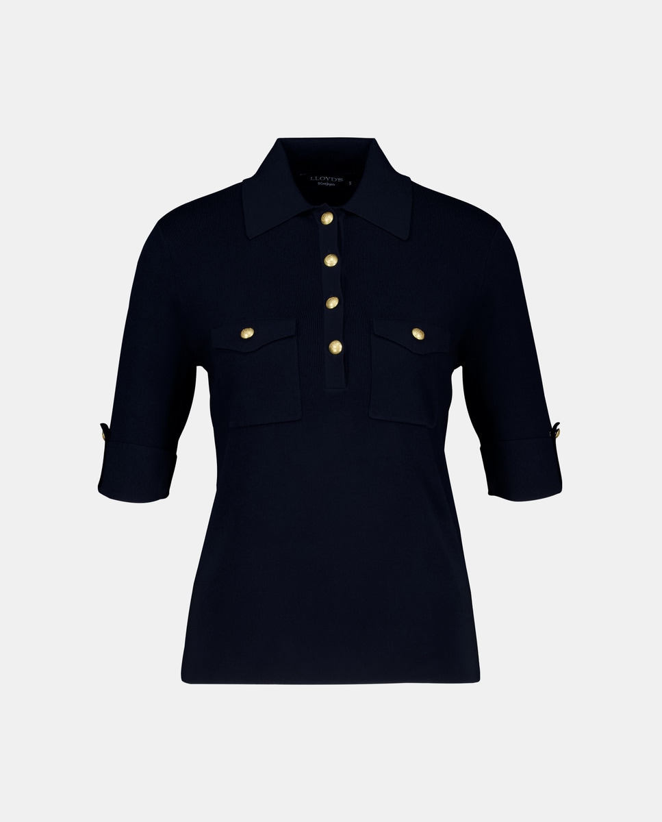 Camisola de Malha com Colarinho de Polo e Manga Curta Azul-marinho-4