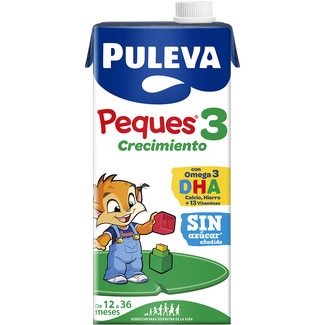 3 Crecimiento preparado lácteo con omega 3, DHA, calcio y 13 vitaminas de 12 a 36 meses brik 1 l sin azúcar añadido y sin aceite de palma - Puleva Peques