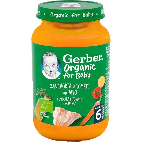 tarrito de zanahoria y tomate con pavo ecológico desde 6 meses envase 190 g
