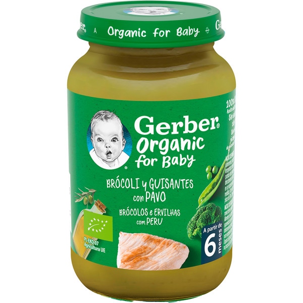 tarrito de brocoli y guisantes con pavo ecológico desde 6 meses envase 190 g