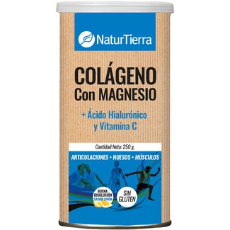 colágeno hidrolizado con magnesio + ácido hialurónico y vitamina C sin gluten lata 250 g - Naturtierra