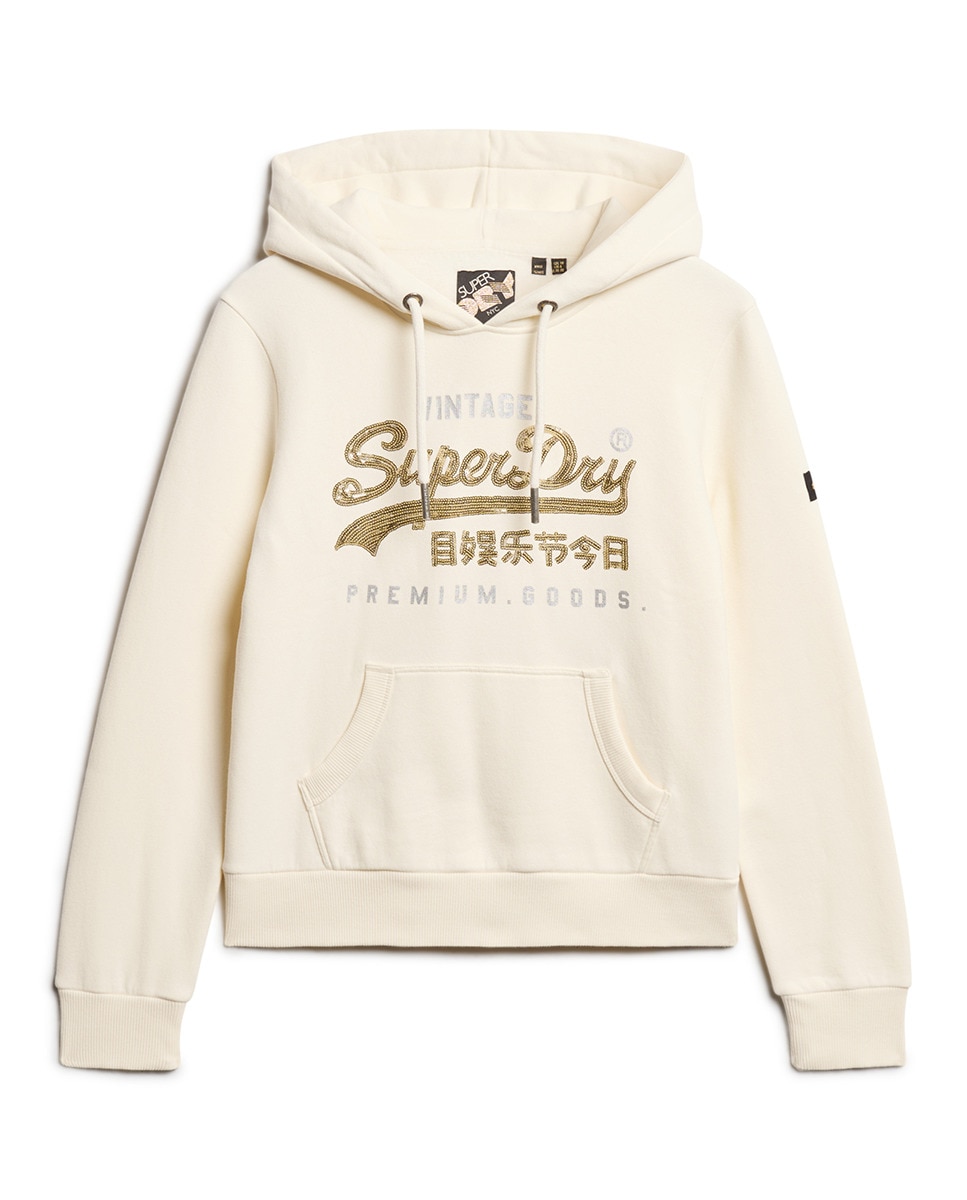 Sweatshirt Gráfica com Capuz com Adornos e Logótipo Creme-3