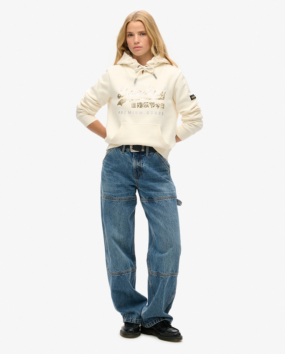 Sweatshirt Gráfica com Capuz com Adornos e Logótipo Creme-5