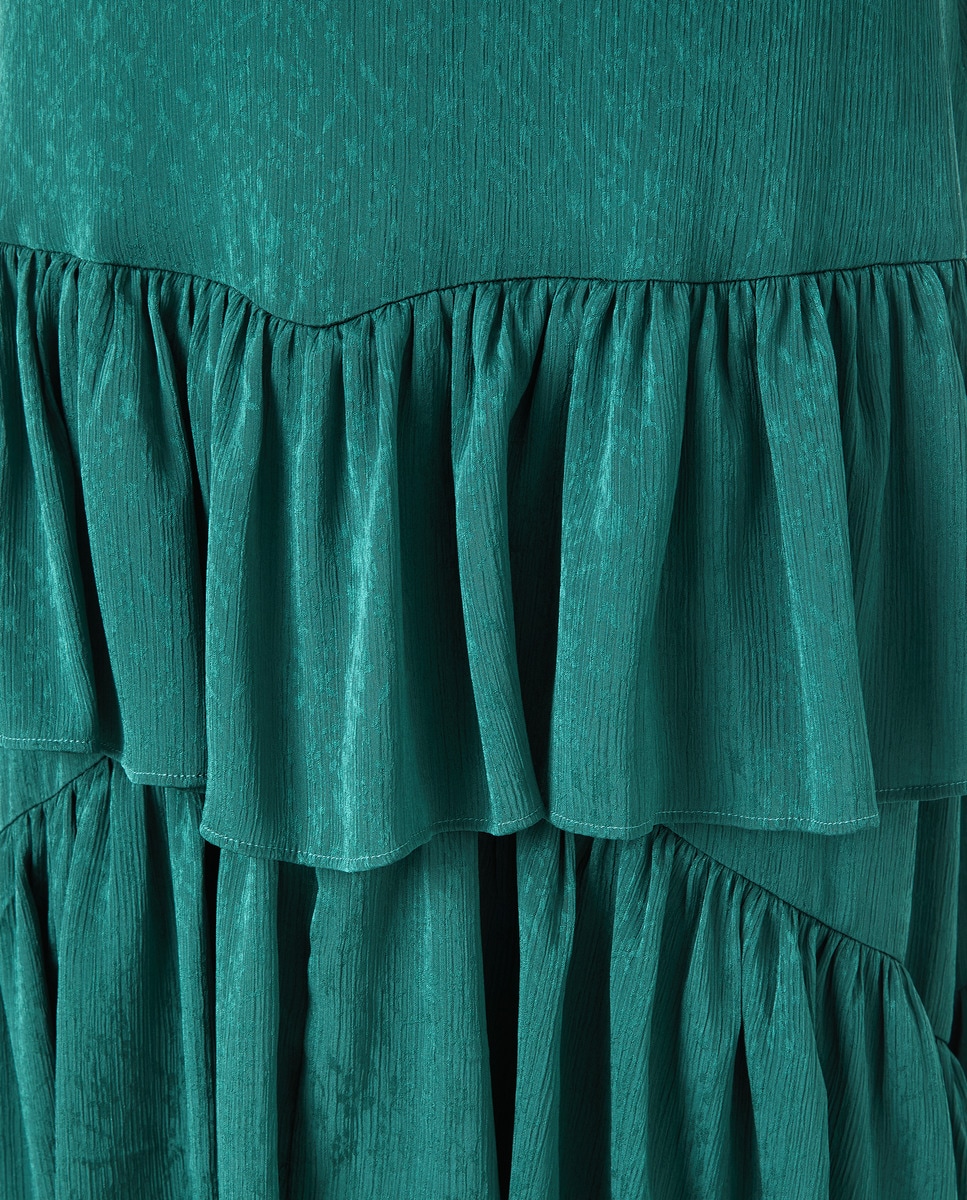 Vestido de Gola Halter com Folhos Verde-5