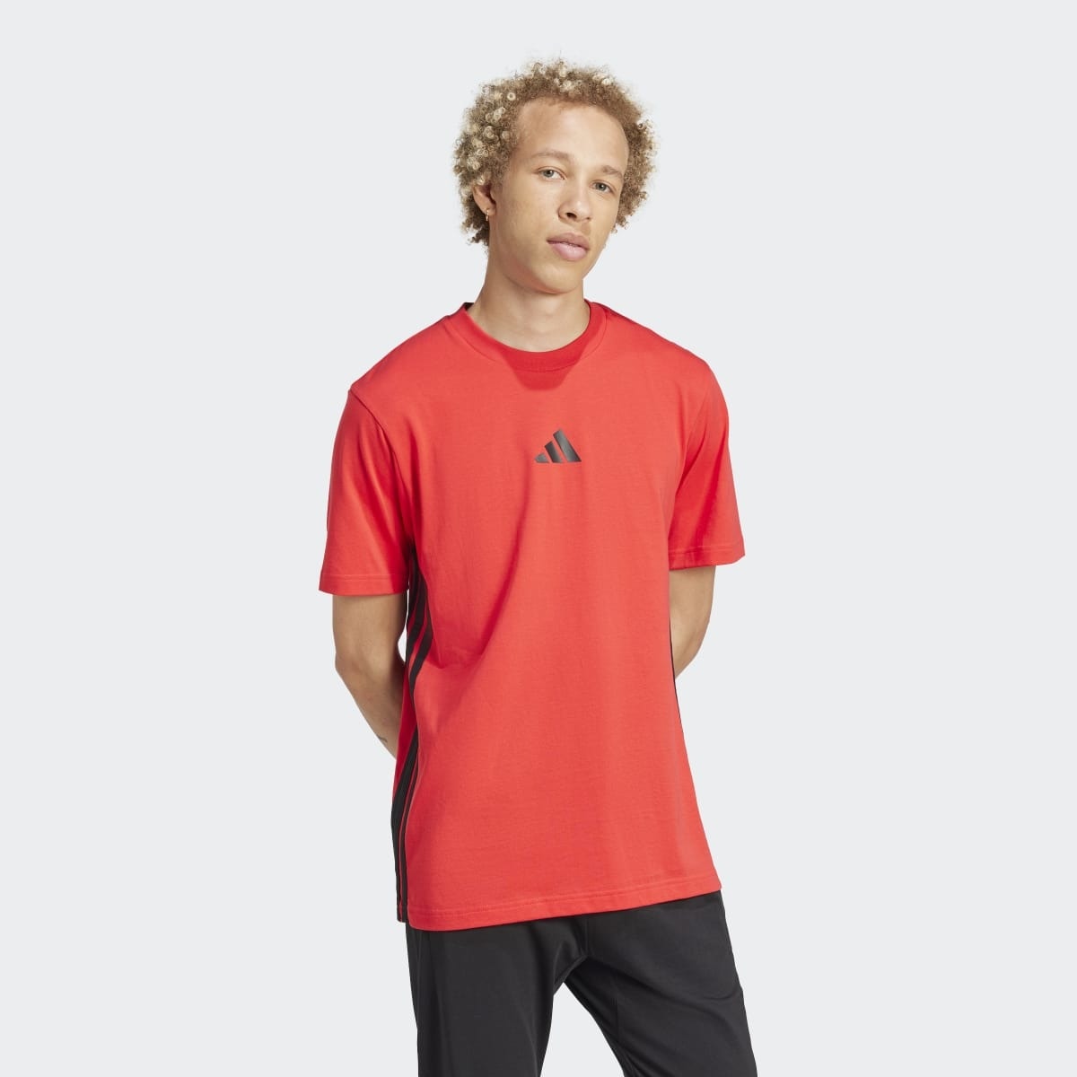 T-shirt de Homem Essentials Single Jersey 3 Faixas Vermelho-4