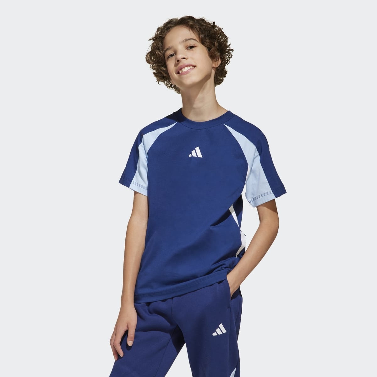 T-shirt de Criança Seasonal Essentials Colorblock Azul-1
