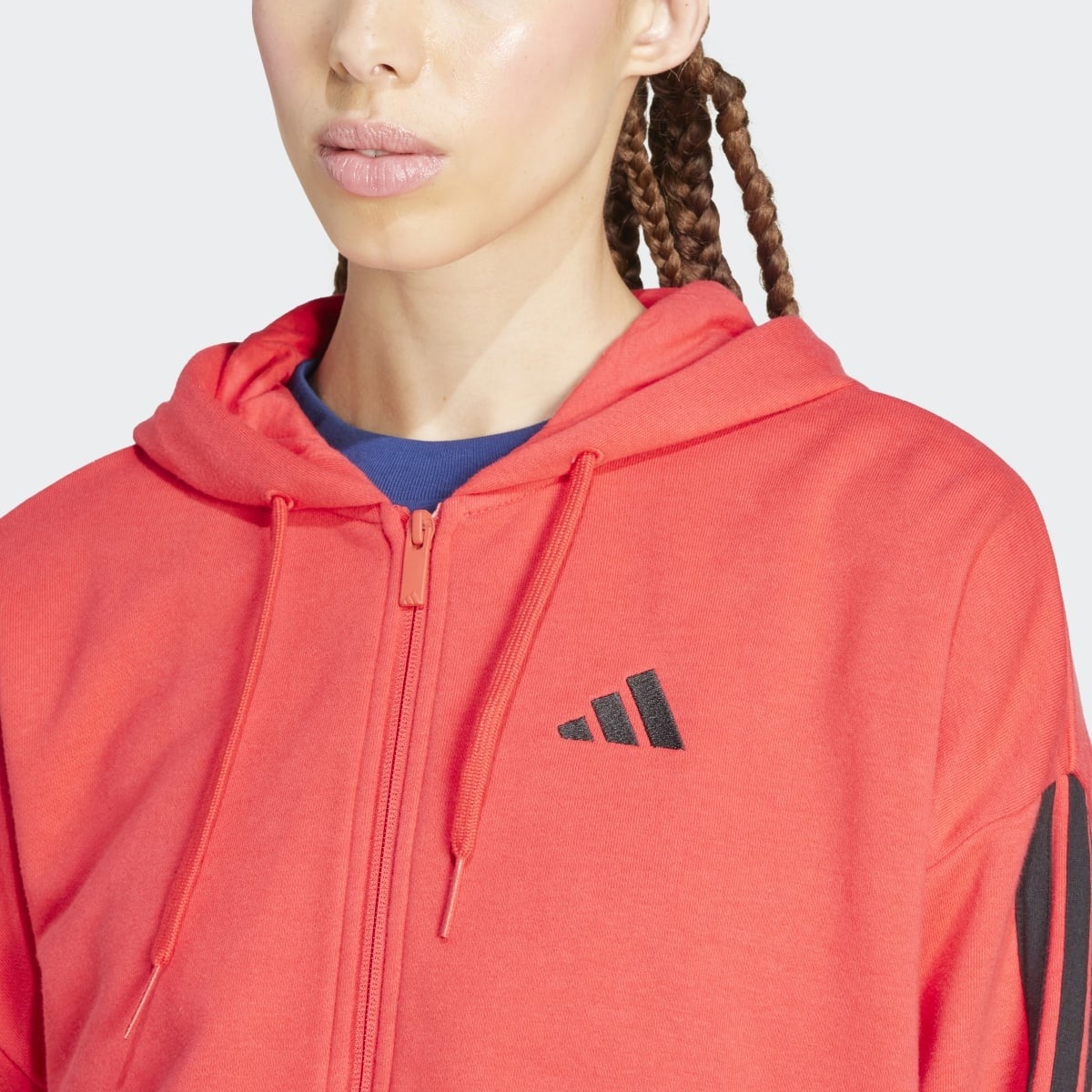 Casaco de Mulher com Capuz Essentials French Terry 3 Faixas Vermelho-3