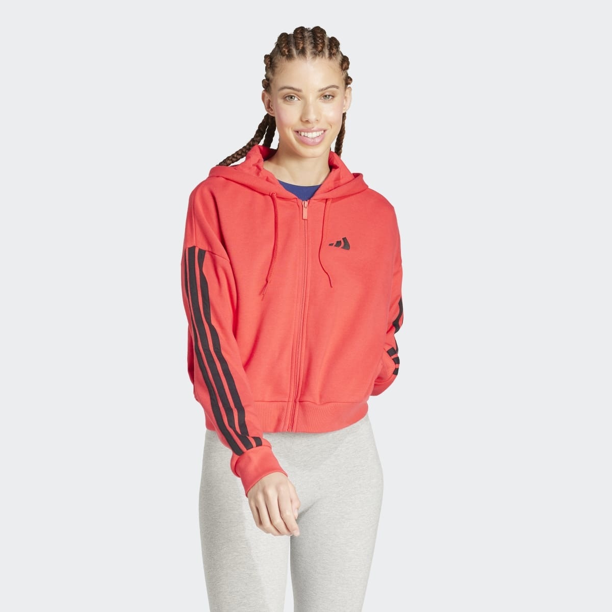 Casaco de Mulher com Capuz Essentials French Terry 3 Faixas Vermelho-1