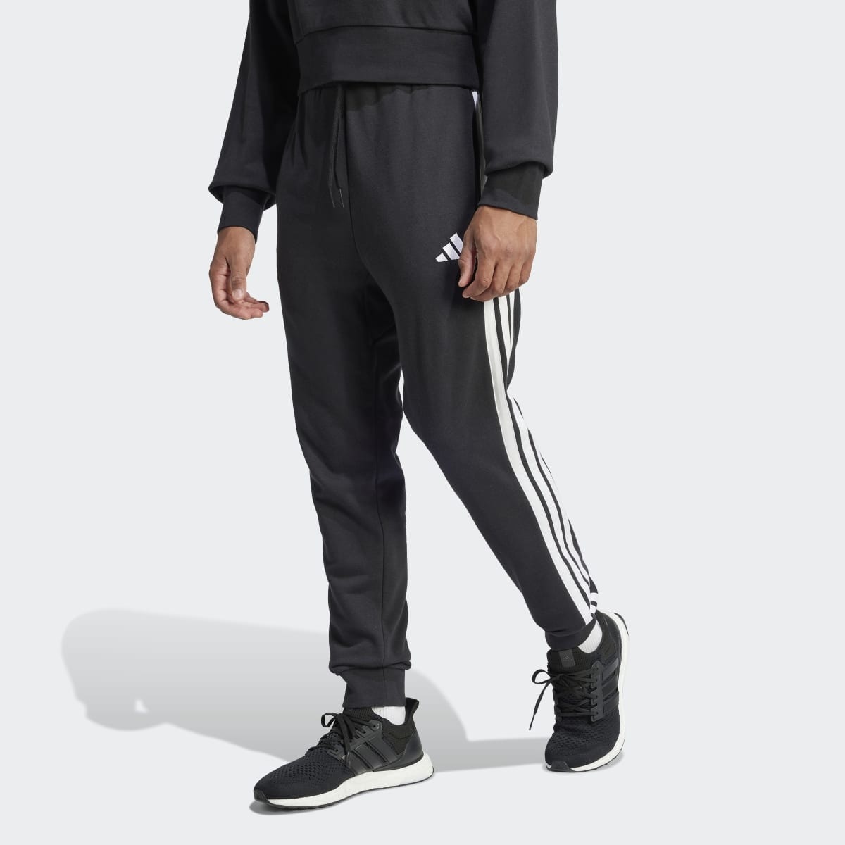 Calças de Homem Essentials French Terry 3 Faixas Preto-1