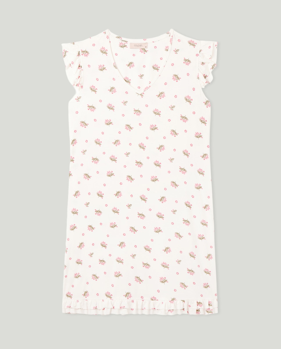 Camisa de Dormir Curta com Folho Branco-3