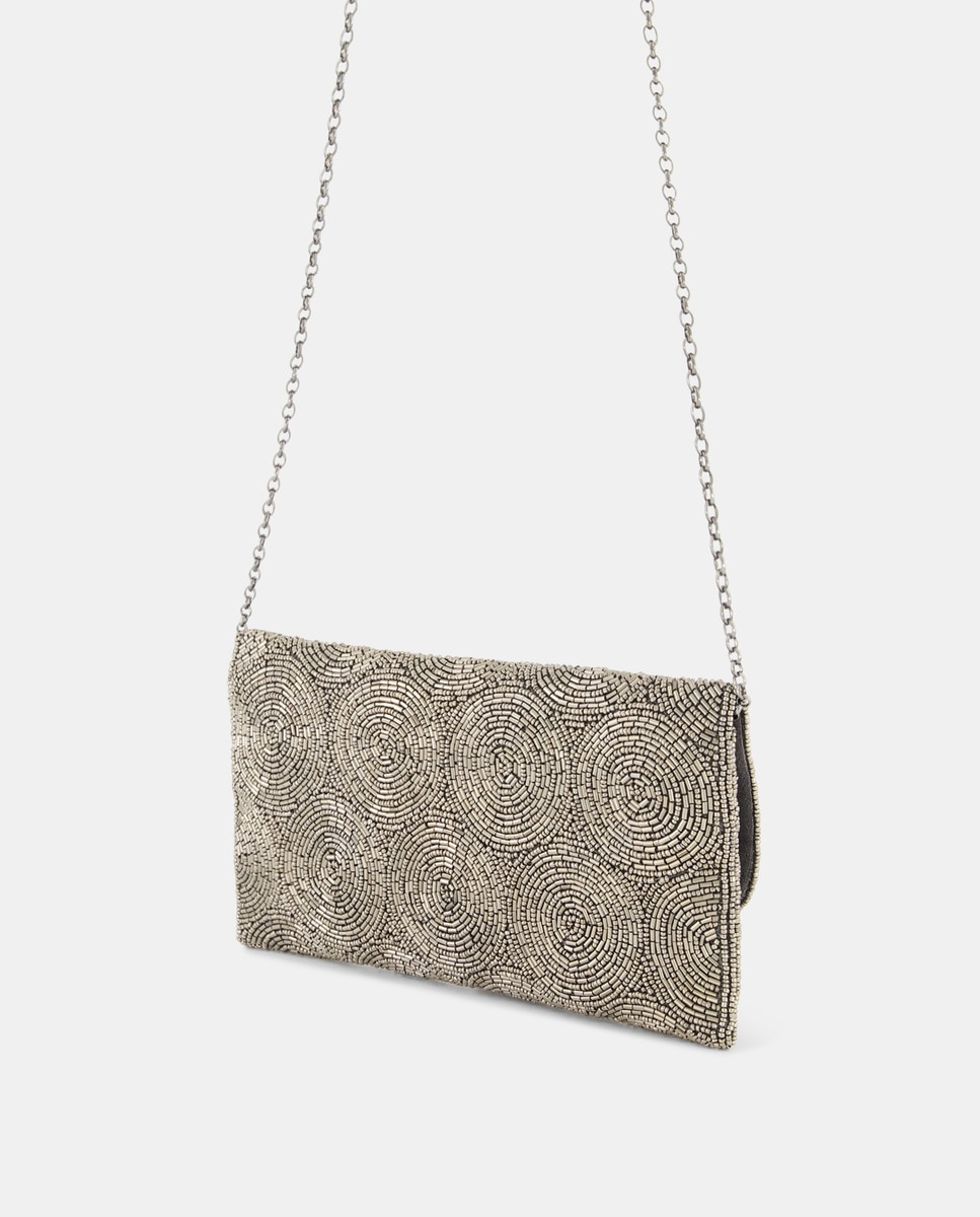 Mala Clutch de Festa com Missangas Prata-2