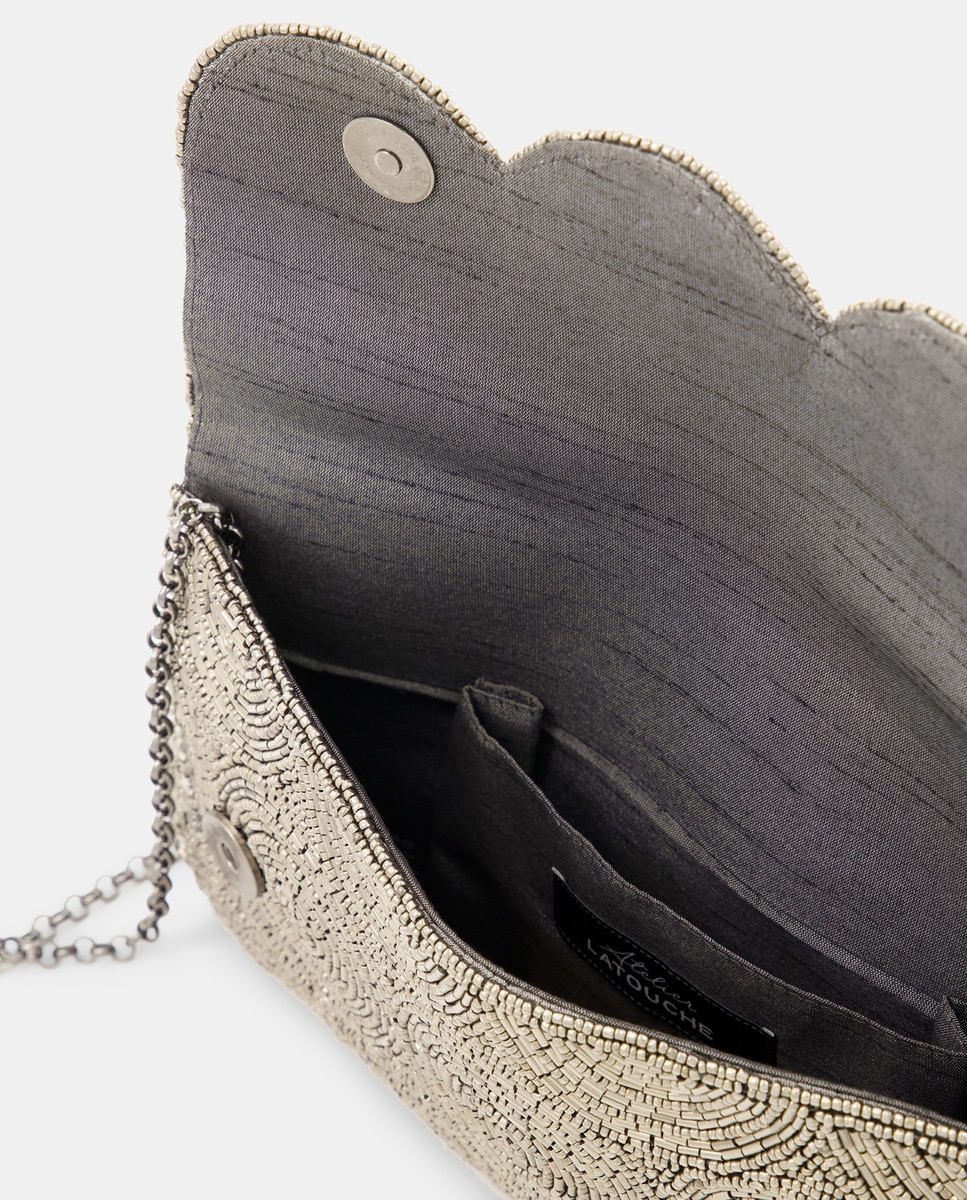 Mala Clutch de Festa com Missangas Prata-3