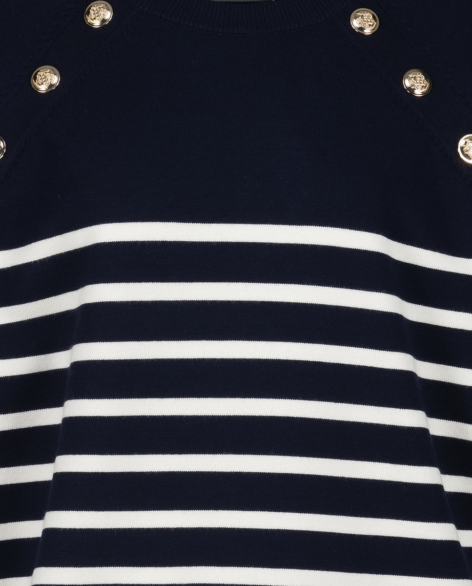 Camisola de Malha às Riscas com Botões nos Ombros Azul-5
