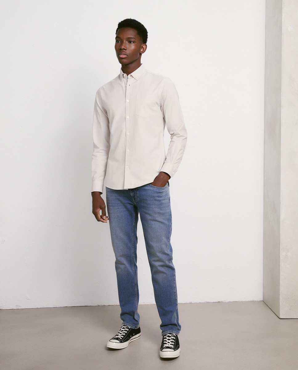 Camisa Oxford Lisa com Manga Comprida Camel-2