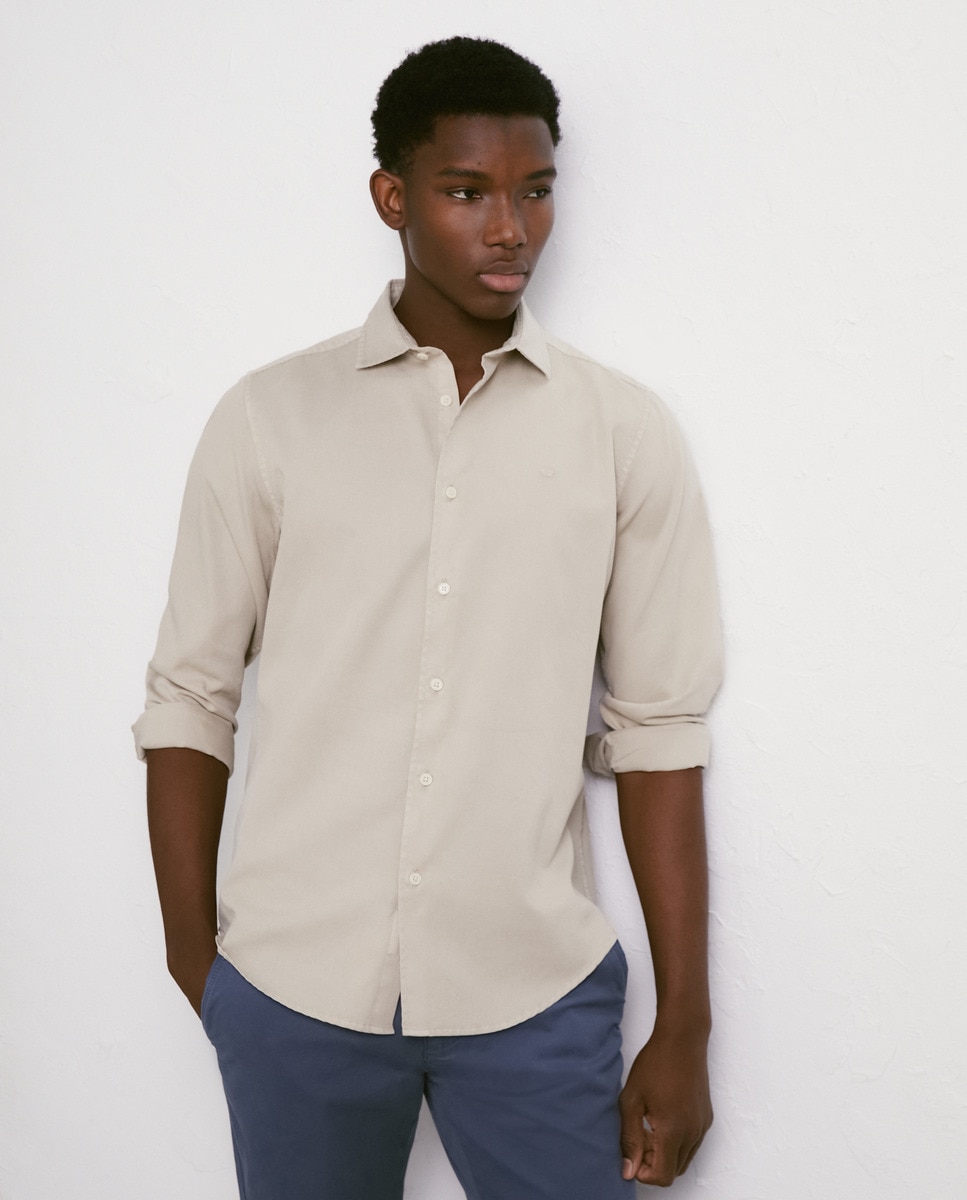 Camisa de Manga Comprida Garment Dyed Pedra-1