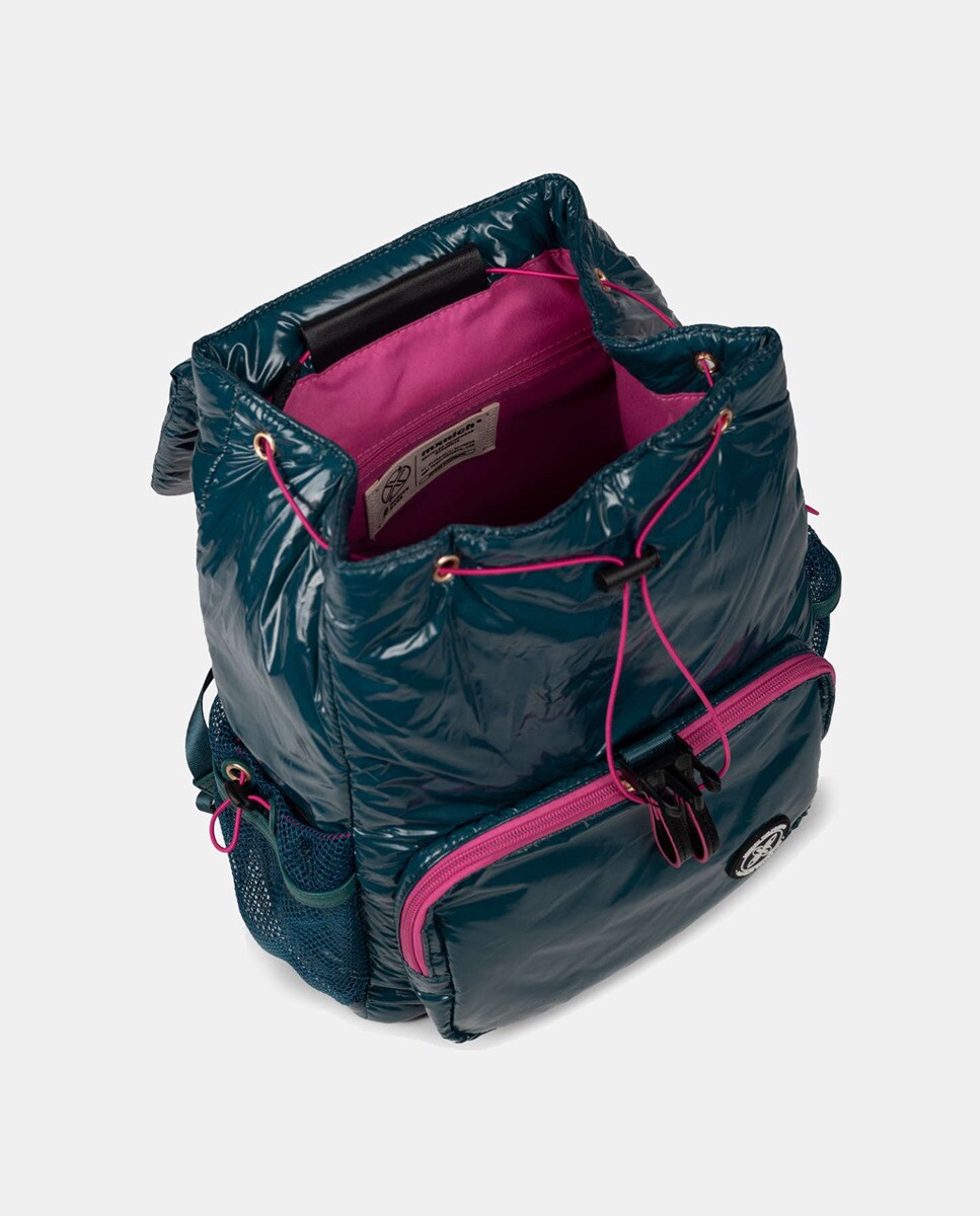 Mochila Gloss em Tecido Reciclado com Bolsos Ajustáveis Verde Água-2