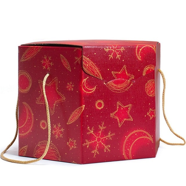 Imagem 0 de Caixa de Natal hexagonal de cartão rígido com pegas de cordão - Secret Model Red Universe