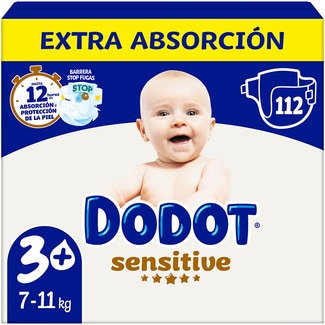 sensitive pañales extra absorción de 7 a 11 kg talla 3+ bolsa 112 unidades - Dodot