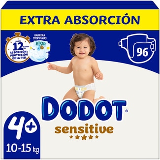 sensitive pañales Extra Absorción de 10 a 15 kg talla 4+ bolsa 96 unidades - Dodot