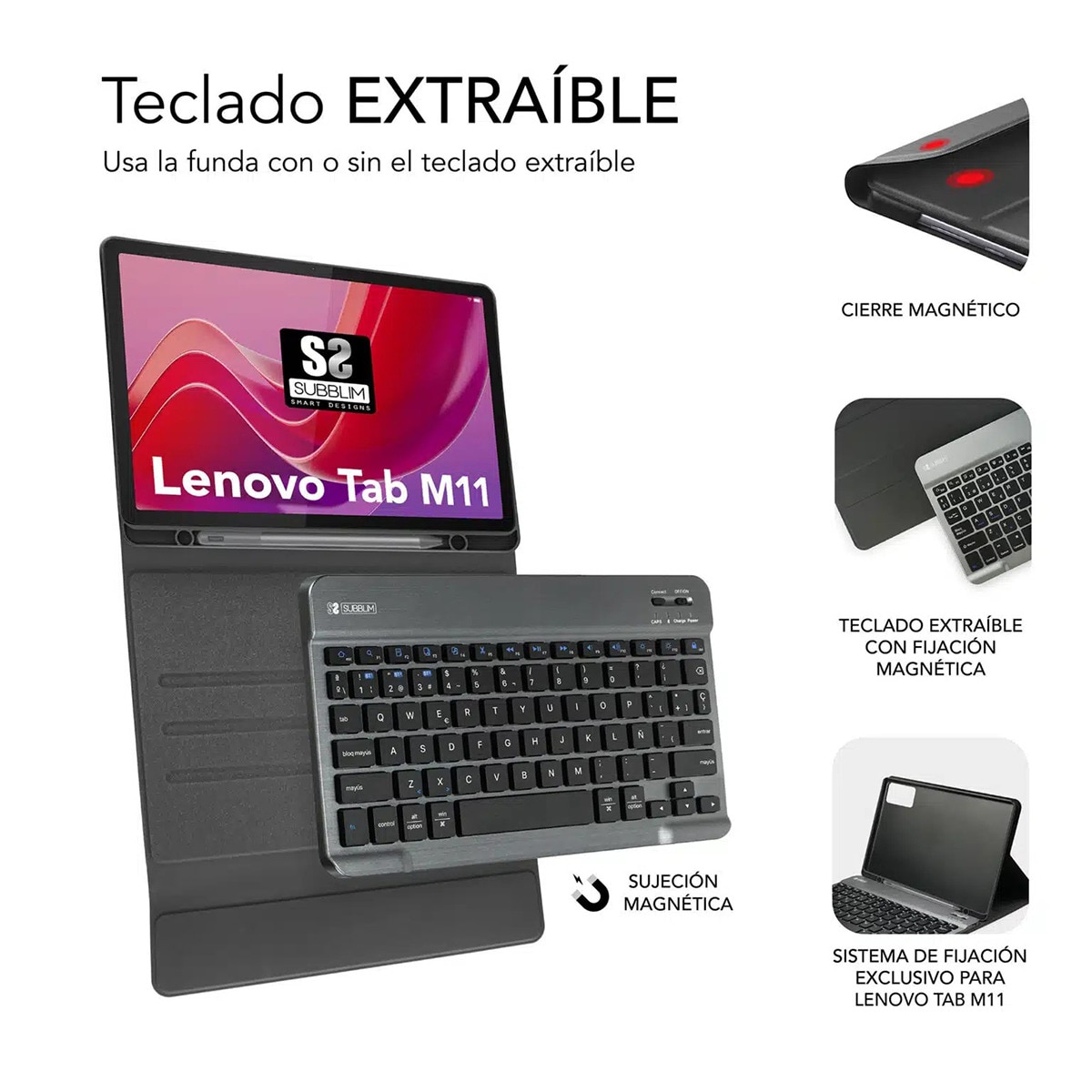 Funda con teclado Subblim Keytab Pro BT para tablet Lenovo TAB M11 Negro-5