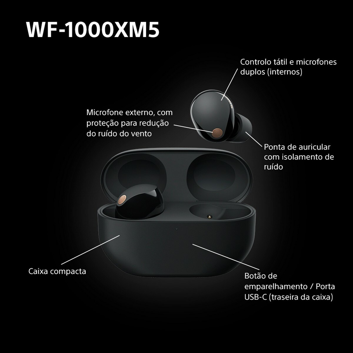 Auriculares True Wireless Sony WF-1000XM5 com Cancelamento de Ruído Preto-11