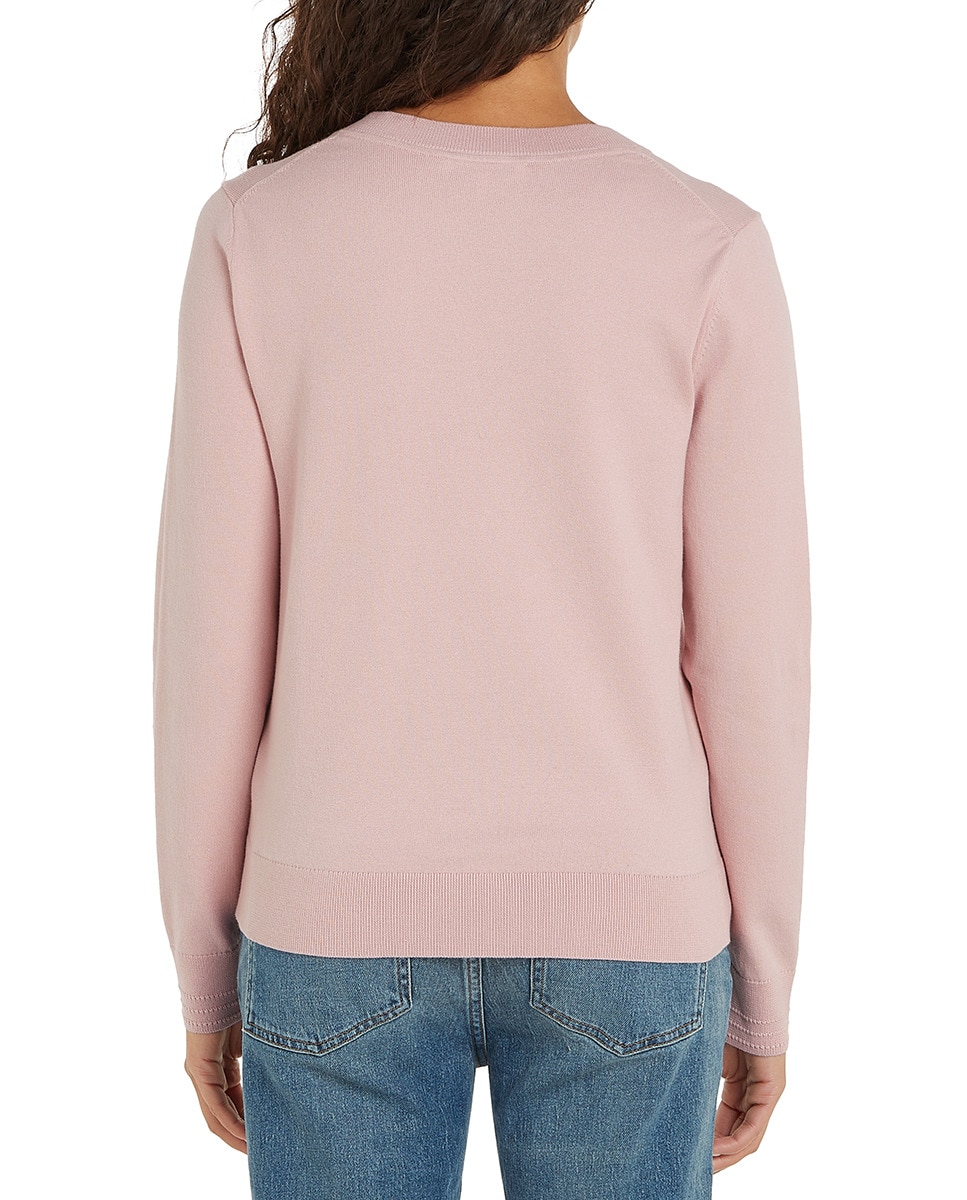 Camisola de Malha com Decote em Bico e Estampado Rosa-claro-2