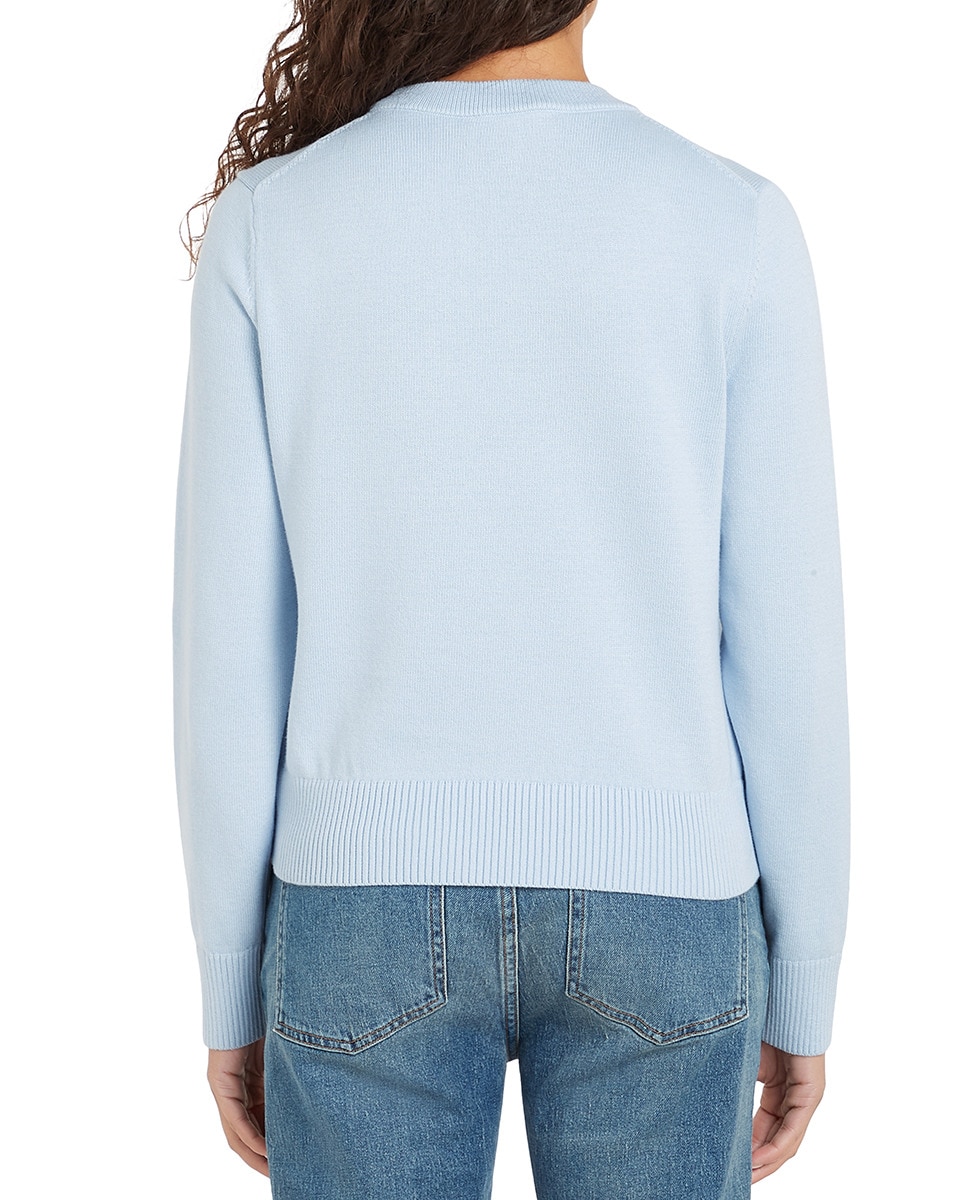 Camisola de Malha com Decote Redondo e Logótipo Bordado à Frente Azul-claro-2