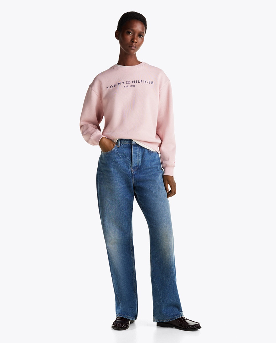 Sweatshirt sem Capuz e com Logótipo à Frente Rosa-claro-5