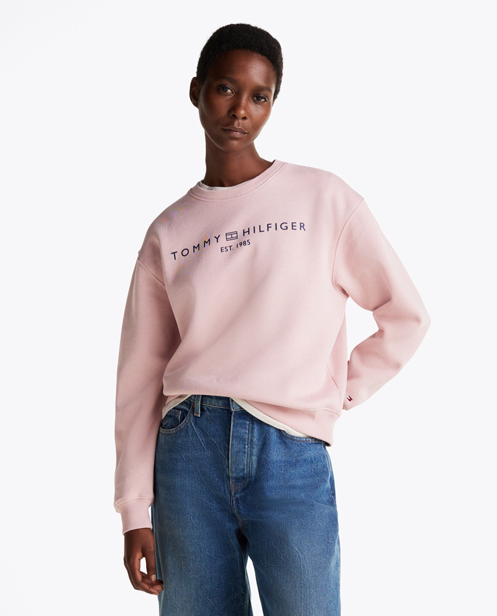 Sweatshirt sem Capuz e com Logótipo à Frente Rosa-claro-1