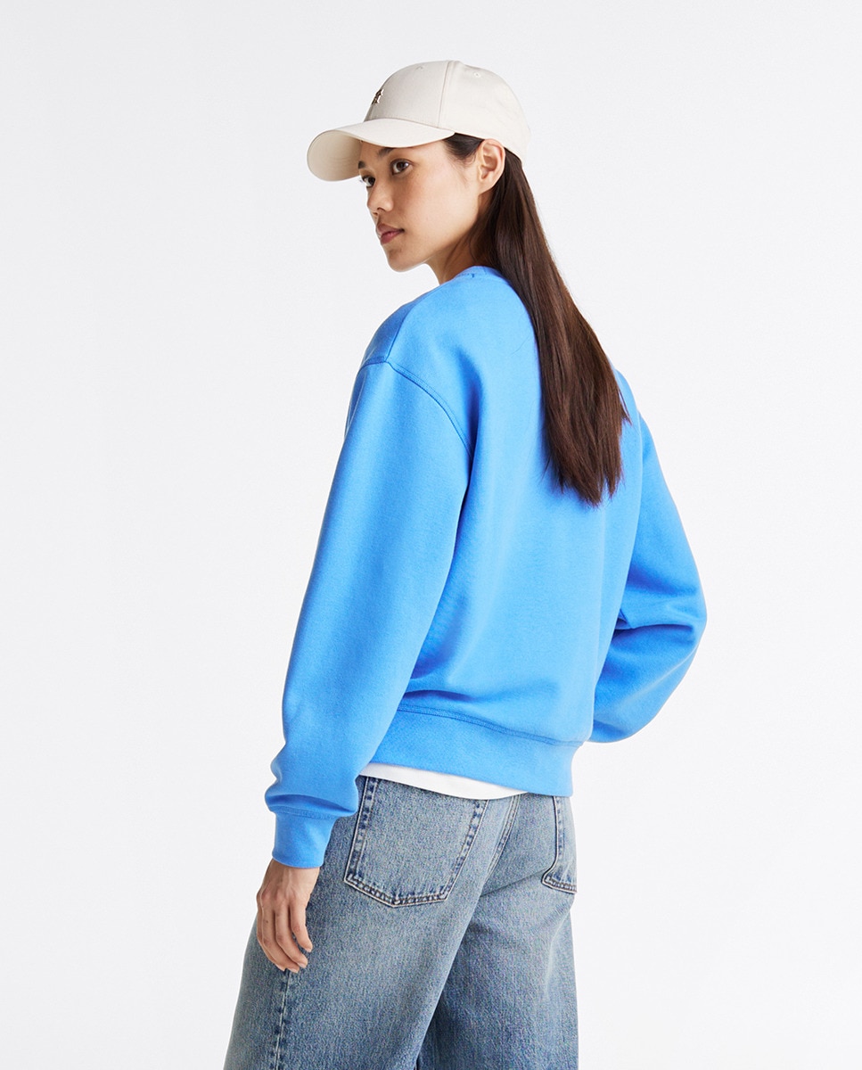 Sweatshirt sem Capuz e com Decote Redondo Azul-2