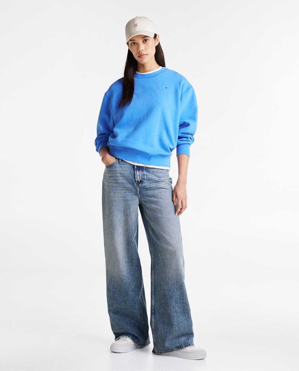 Sweatshirt sem Capuz e com Decote Redondo Azul-6