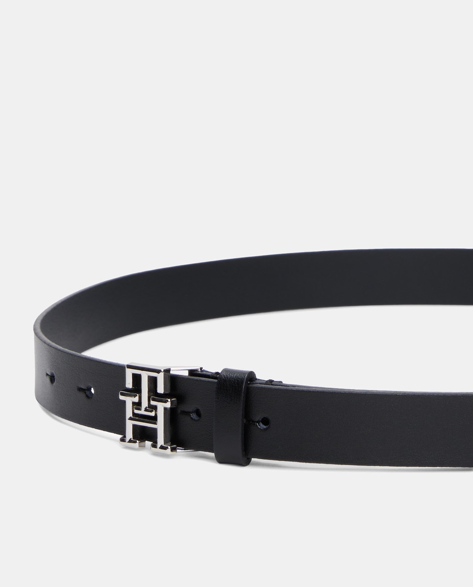Cinto em Pele com Fivela de Logótipo - Preto Preto-4