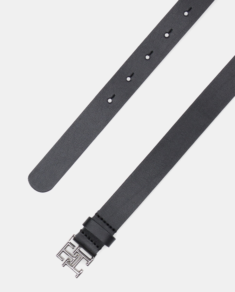 Cinto em Pele com Fivela de Logótipo - Preto Preto-3