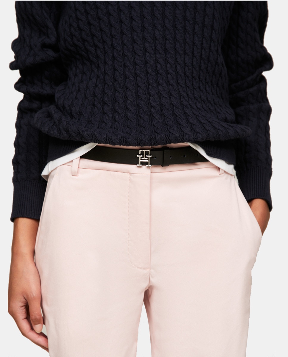 Cinto em Pele com Fivela de Logótipo - Preto Preto-2