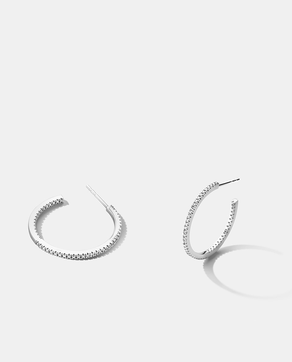 Pendientes de aro Endless de plata y diamante Blanco-3