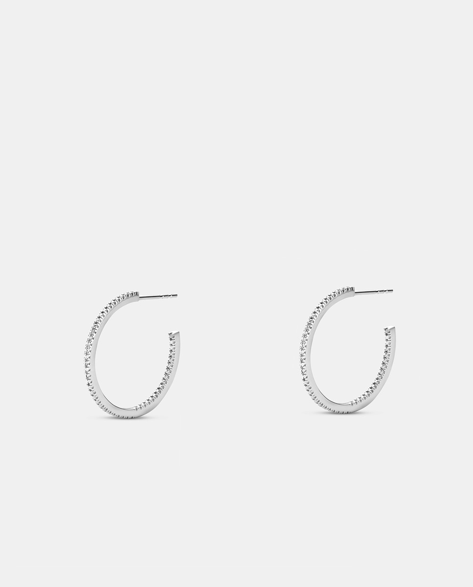 Pendientes de aro Endless de plata y diamante Blanco-1