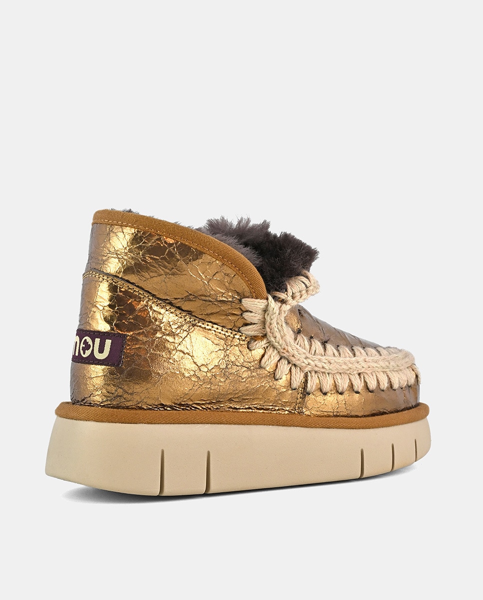 Botins Rasos Eskimo em Pele com Plataforma Ouro-2
