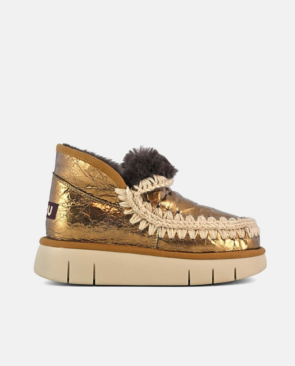 Botins Rasos Eskimo em Pele com Plataforma Ouro-1