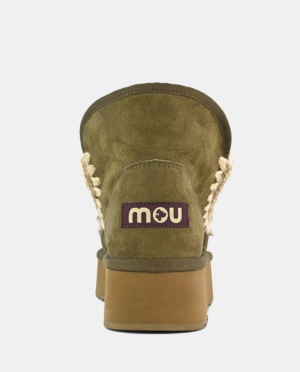 Botins Rasos Mini Eskimo em Pele com Plataforma Verde Musgo-4