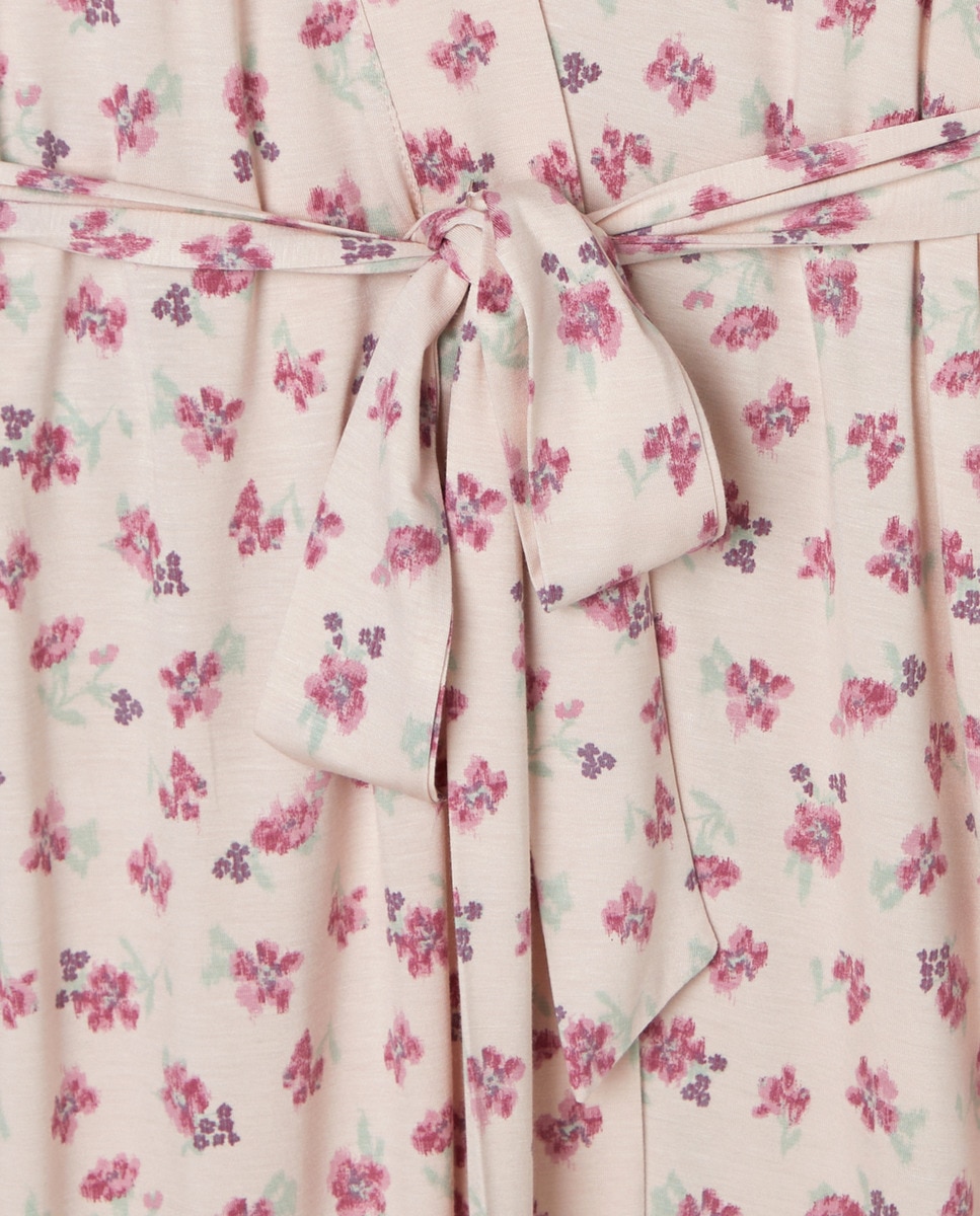 Robe de Estampado Floral com Cinto com Detalhes de Renda Rosa-4
