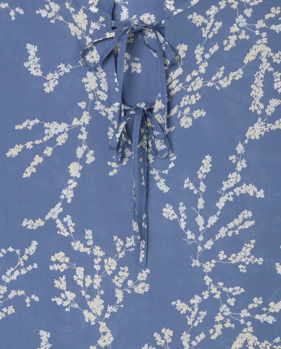 Camisa de Dormir Tipo Camiseiro com Fecho de Laços Azul-5