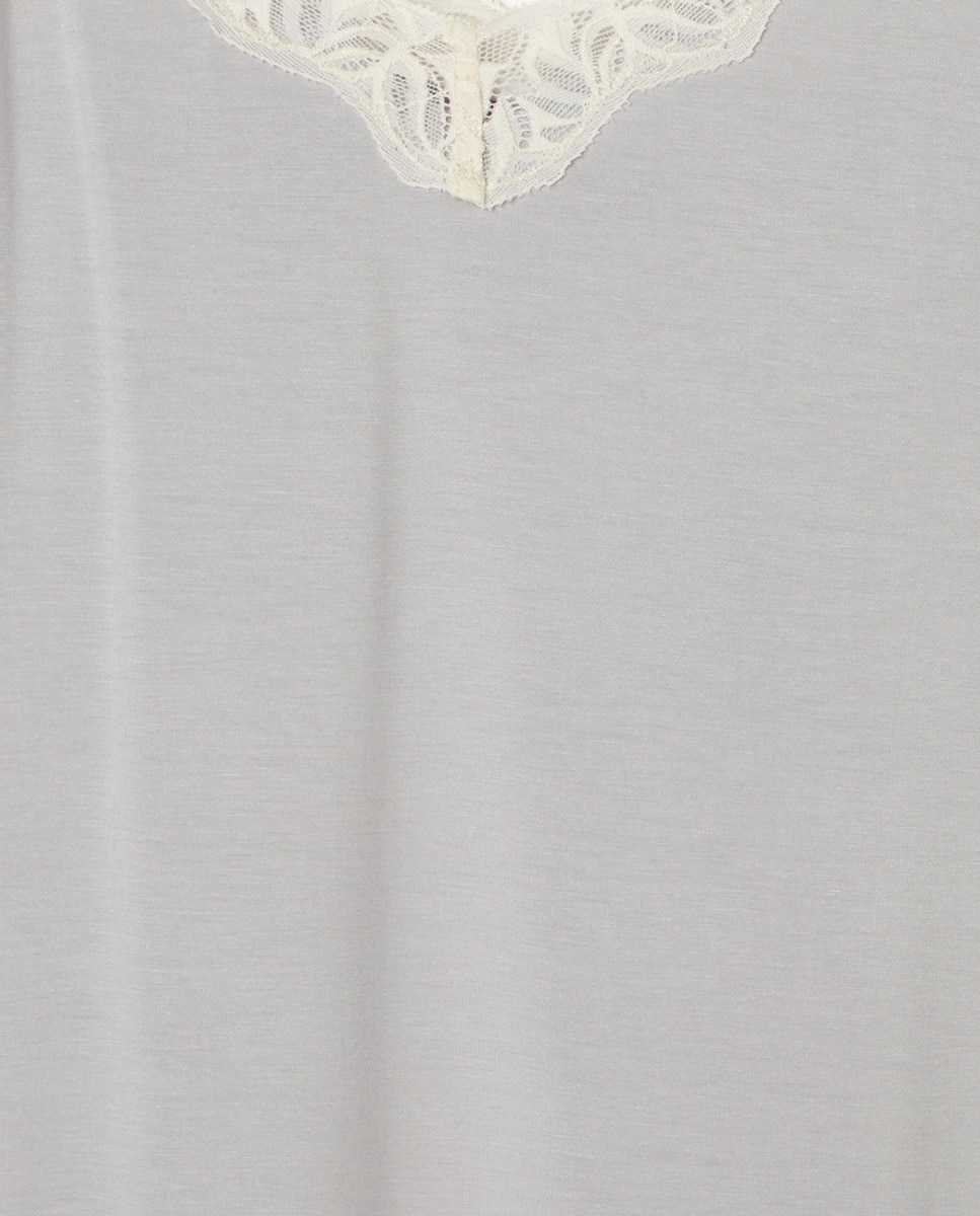 Camisa de Dormir com Detalhes de Renda Cinzento-claro-5