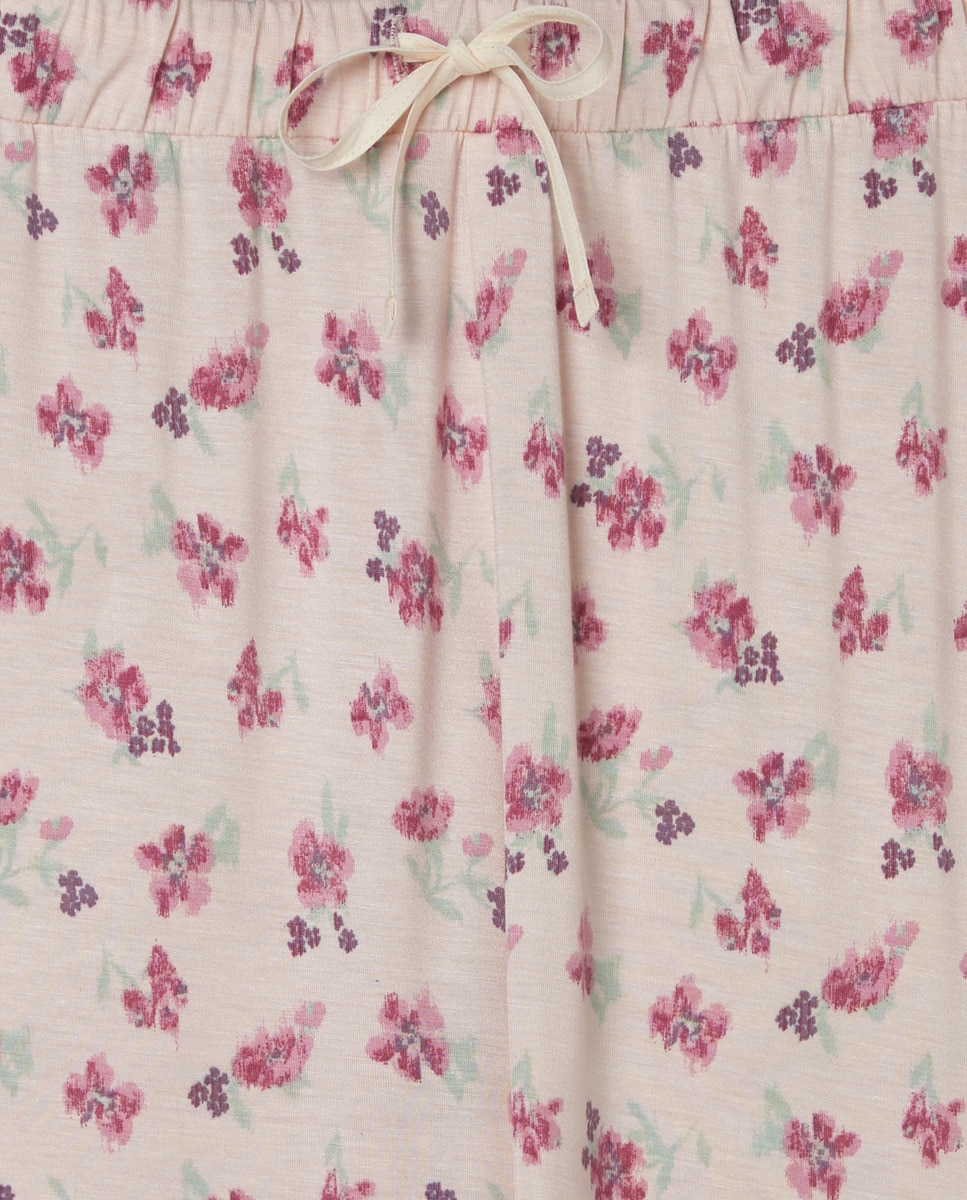 Calças Estampadas com Detalhes de Renda Rosa-5